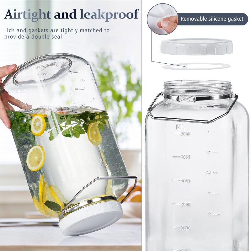 Folinstall 2 Gallon Large Glass Jar with Lid  Wide Mouth Storage Jars with Stainless Handle  Extra Big Glass Container with 2 Scale Mark for Storing Food  Kitchen Organization  7400 ML/250 OZ - Image 4